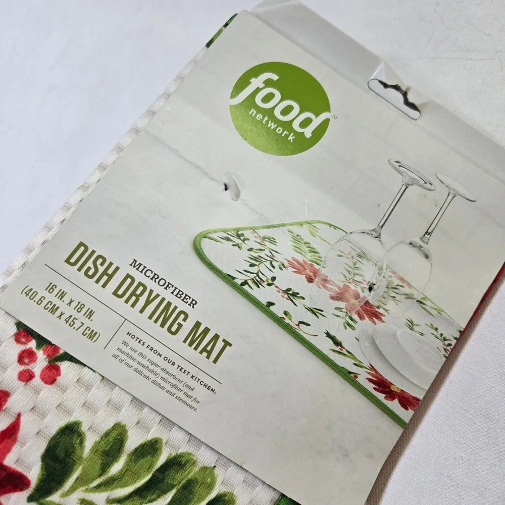 Food Network Dish Drying Mat 16x18 Christmas Holly Pine Berry Holiday New